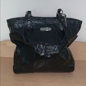 Authentic coach platinum leather black medium tote